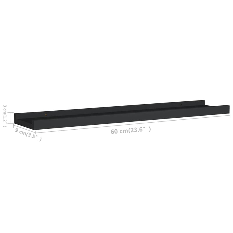 vidaXL 2 db fekete MDF szegélypolc képkeretekhez 60 x 9 x 3 cm