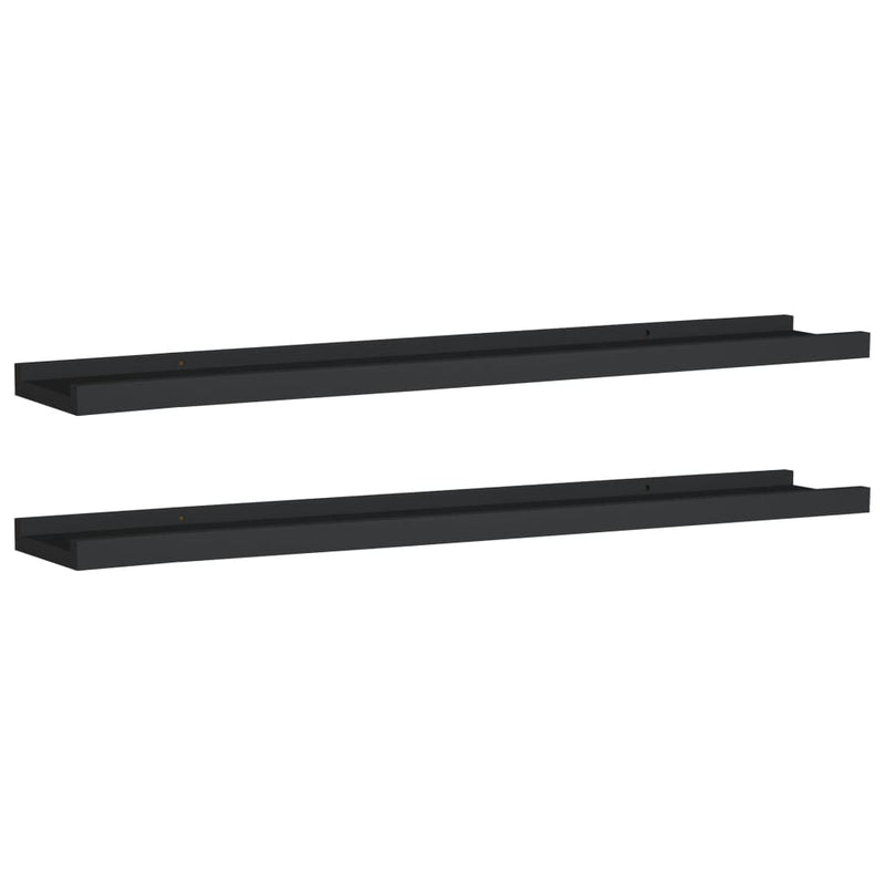 vidaXL 2 db fekete MDF szegélypolc képkeretekhez 80 x 9 x 3 cm