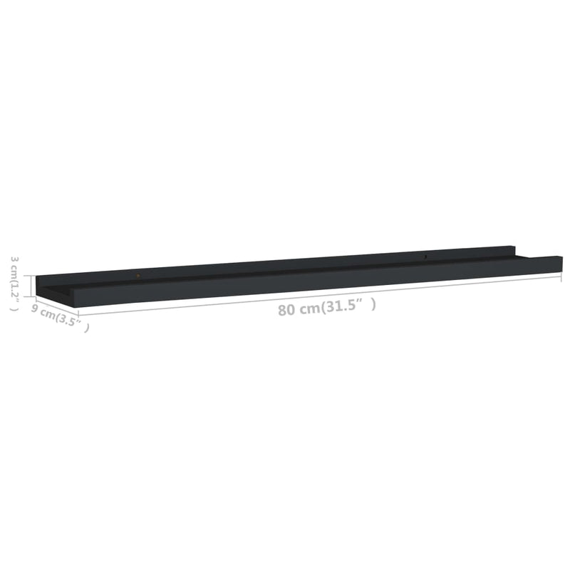 vidaXL 2 db fekete MDF szegélypolc képkeretekhez 80 x 9 x 3 cm