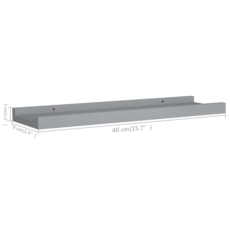 vidaXL 2 db szürke MDF szegélypolc képkeretekhez 40 x 9 x 3 cm