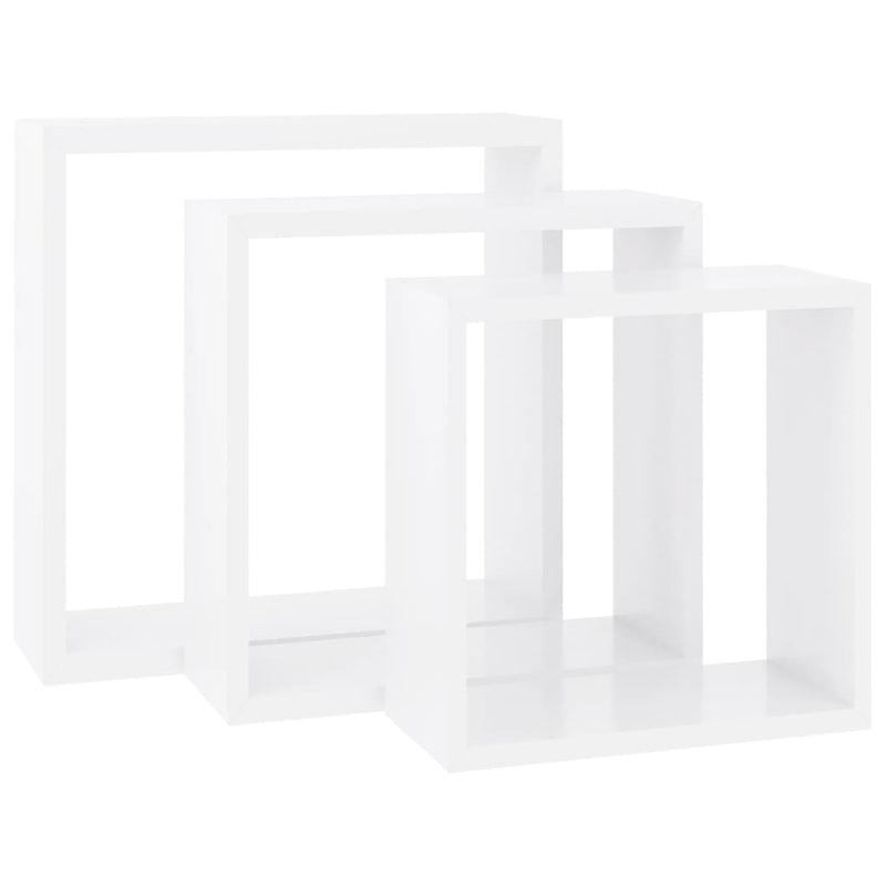 vidaXL 3 db fehér MDF fali kockapolc