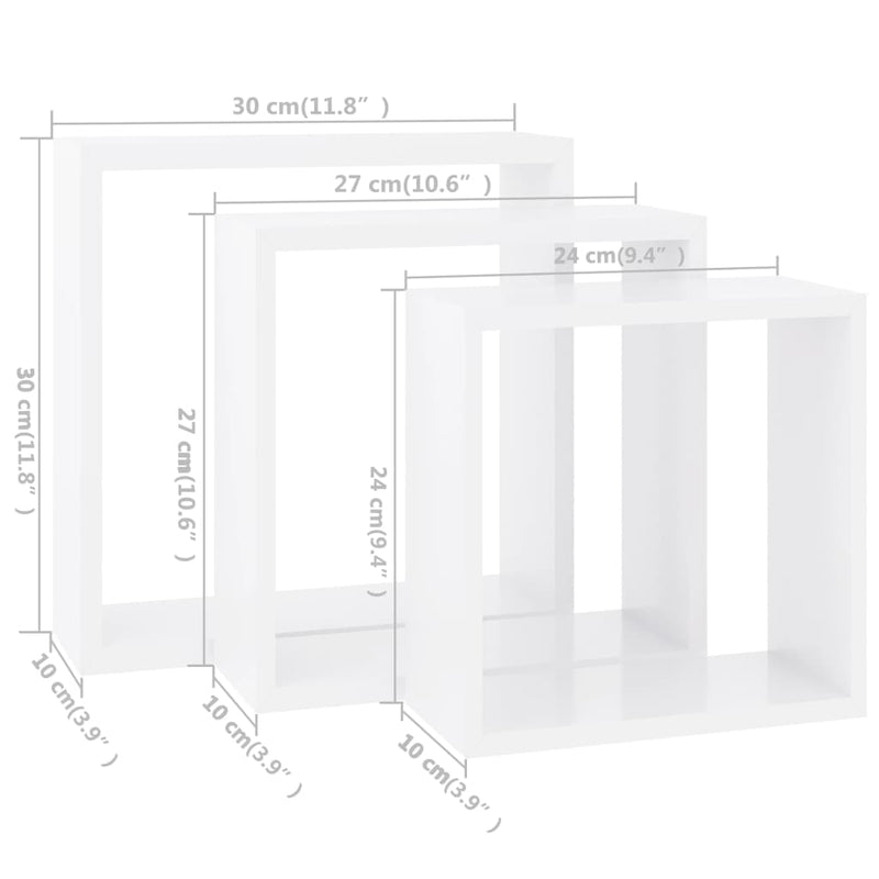 vidaXL 3 db fehér MDF fali kockapolc