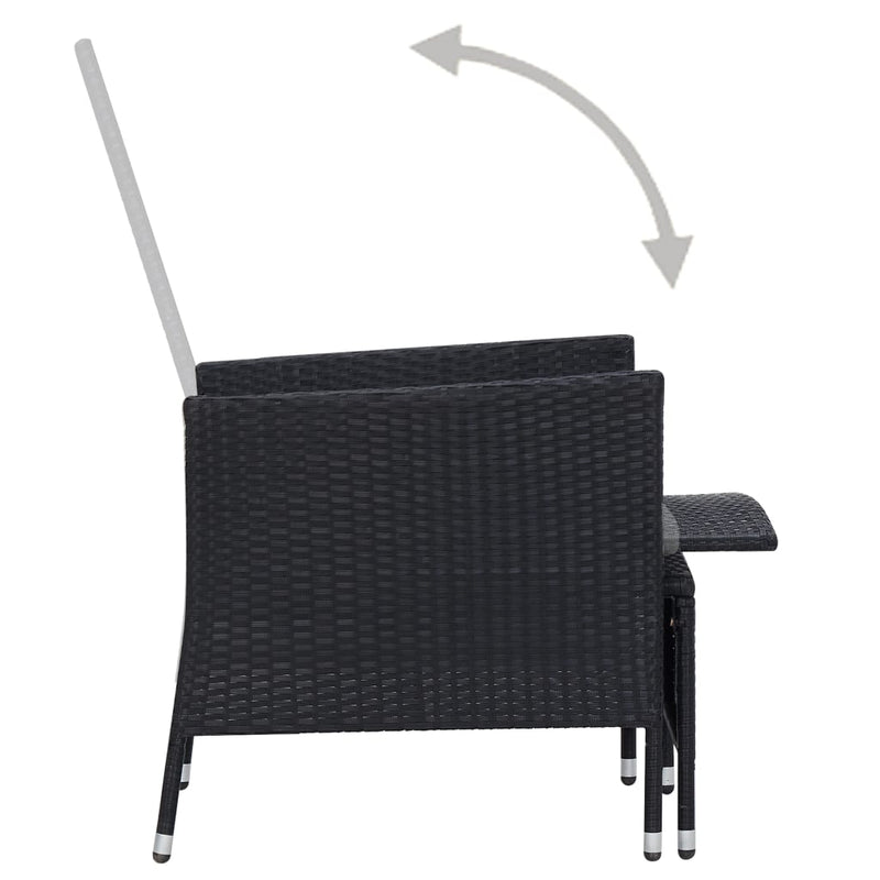 vidaXL fekete dönthető háttámlás polyrattan kerti szék párnákkal