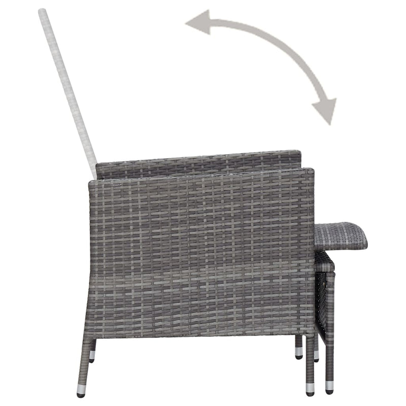 vidaXL szürke dönthető háttámlás polyrattan kerti szék párnákkal