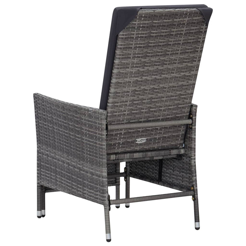 vidaXL szürke dönthető háttámlás polyrattan kerti szék párnákkal