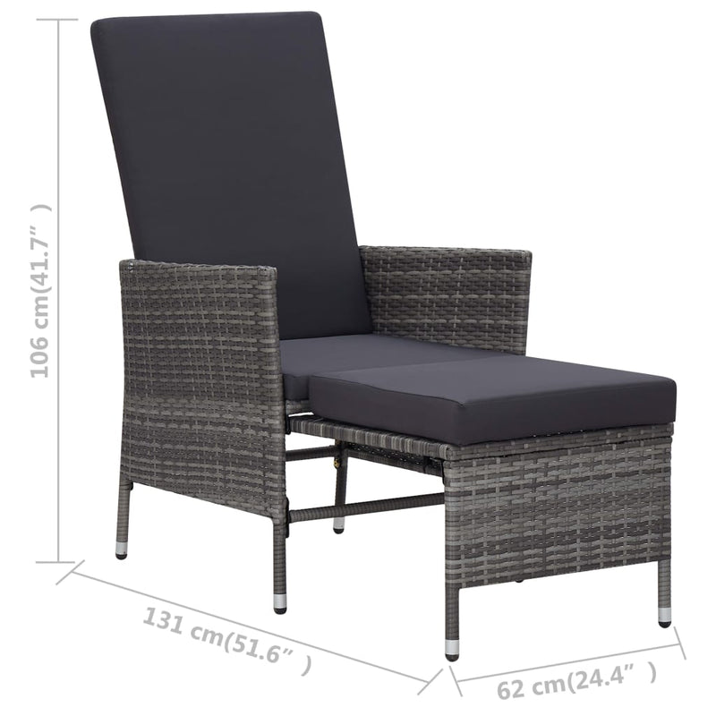 vidaXL szürke dönthető háttámlás polyrattan kerti szék párnákkal