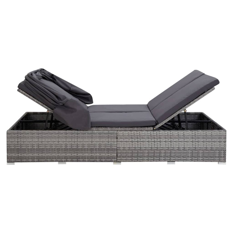 vidaXL kétszemélyes szürke polyrattan napozóágy párnával
