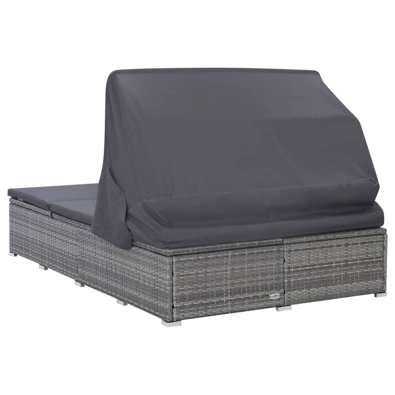 vidaXL kétszemélyes szürke polyrattan napozóágy párnával