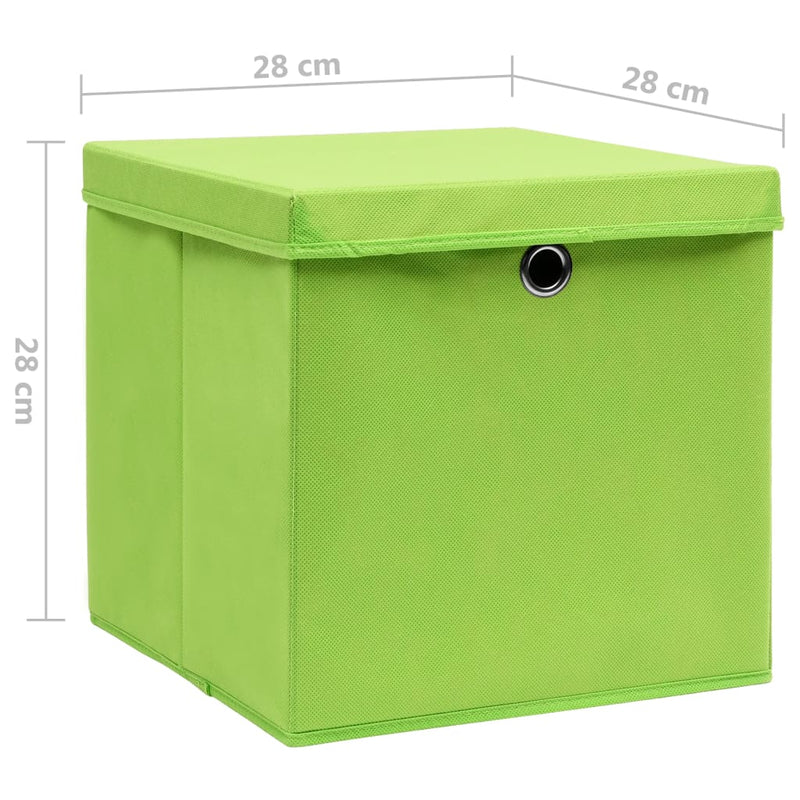 vidaXL 10 db zöld fedeles tárolódoboz 28 x 28 x 28 cm