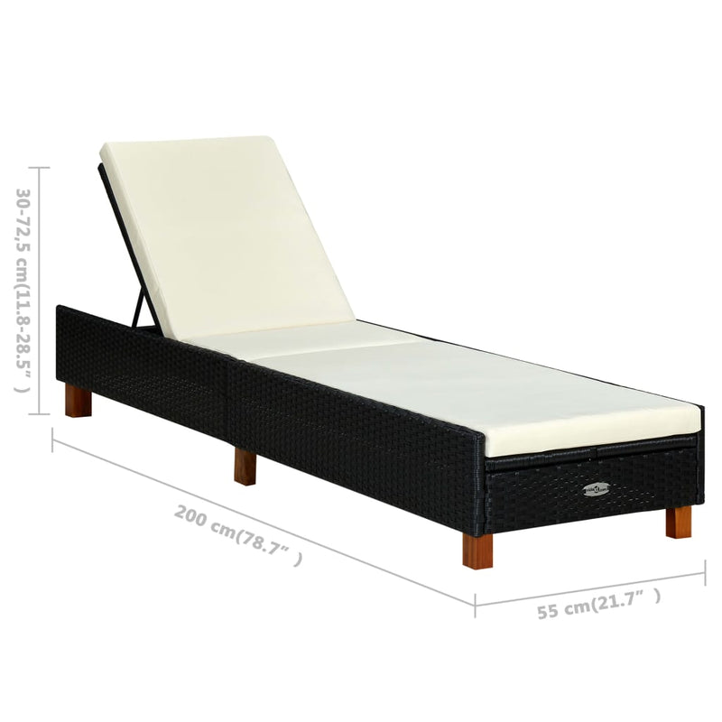 vidaXL fekete polyrattan napozóágy párnával