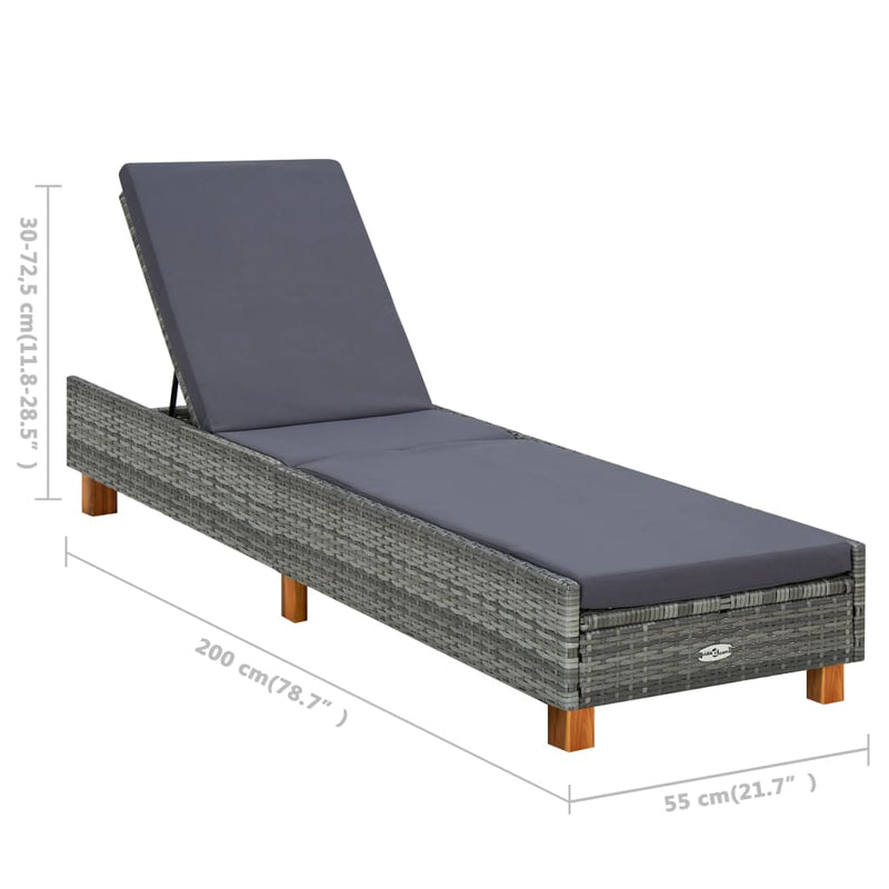 vidaXL szürke polyrattan napozóágy párnával