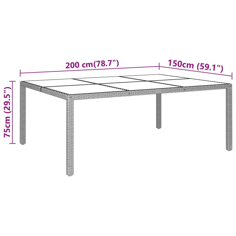 vidaXL bézs polyrattan és edzett üveg kerti asztal 200 x 150 x 75 cm