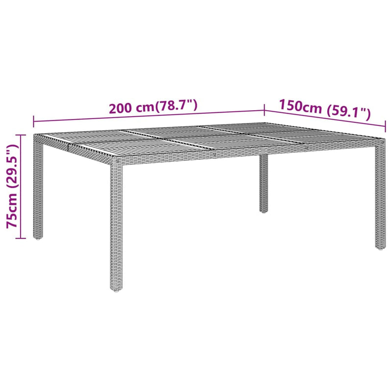 vidaXL szürke akácfa és polyrattan kerti asztal 200 x 150 x 75 cm