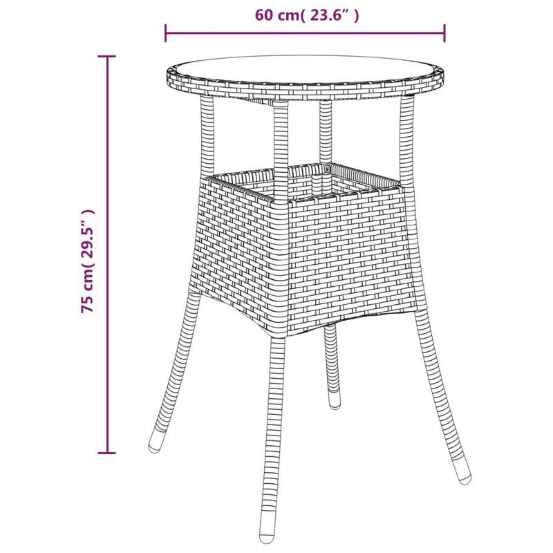 vidaXL szürke polyrattan és edzett üveg kerti asztal Ø60 x 75 cm