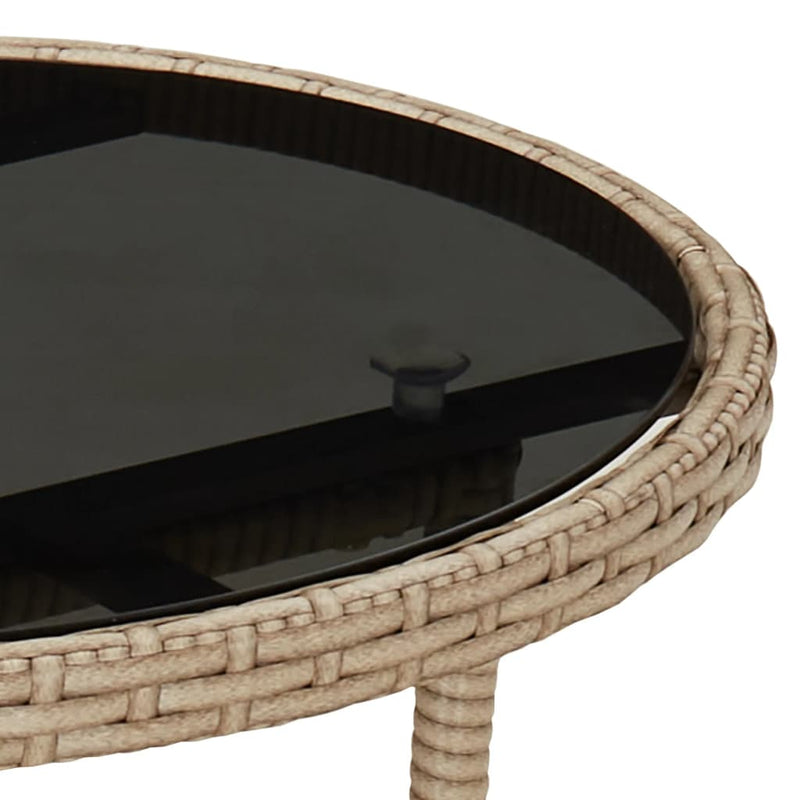vidaXL bézs polyrattan és edzett üveg kerti asztal Ø60 x 75 cm
