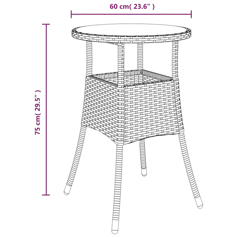 vidaXL bézs polyrattan és edzett üveg kerti asztal Ø60 x 75 cm