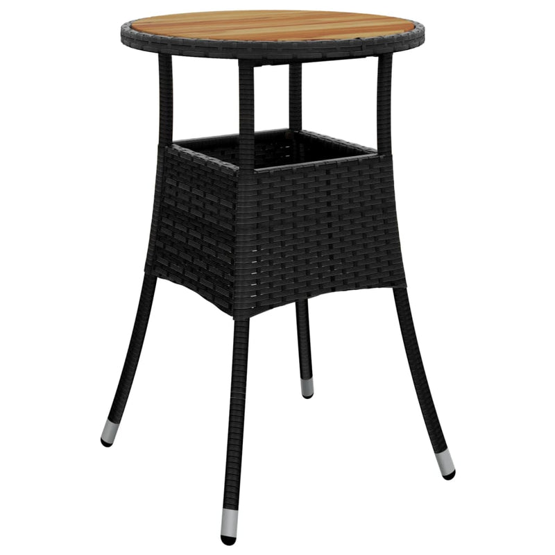 vidaXL fekete akácfa és polyrattan kerti asztal Ø60 x 75 cm