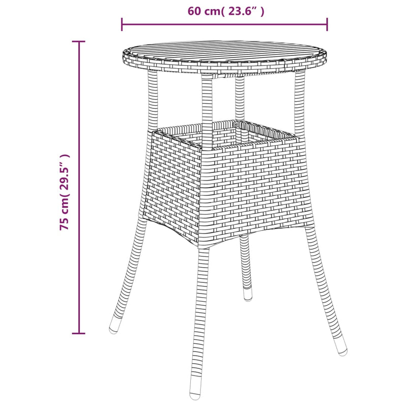 vidaXL fekete akácfa és polyrattan kerti asztal Ø60 x 75 cm