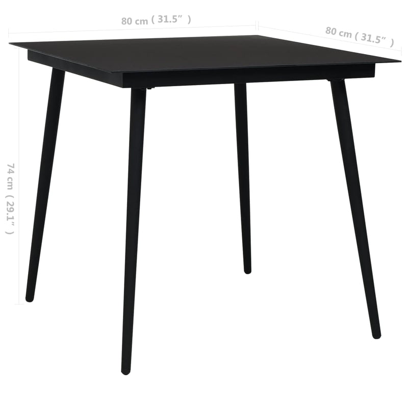 vidaXL fekete acél és üveg kerti étkezőasztal 80 x 80 x 74 cm