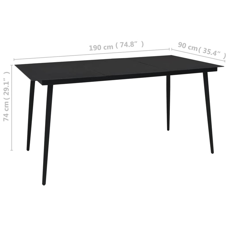 vidaXL fekete acél és üveg kerti étkezőasztal 190 x 90 x 74 cm
