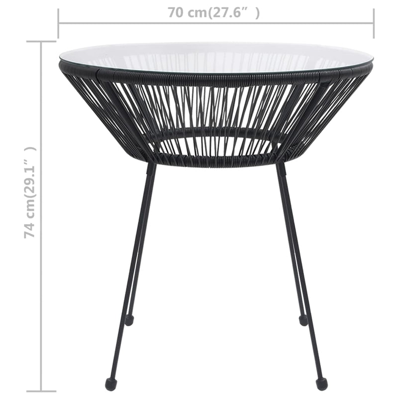 vidaXL fekete rattan és üveg kerti étkezőasztal Ø70 x 74 cm