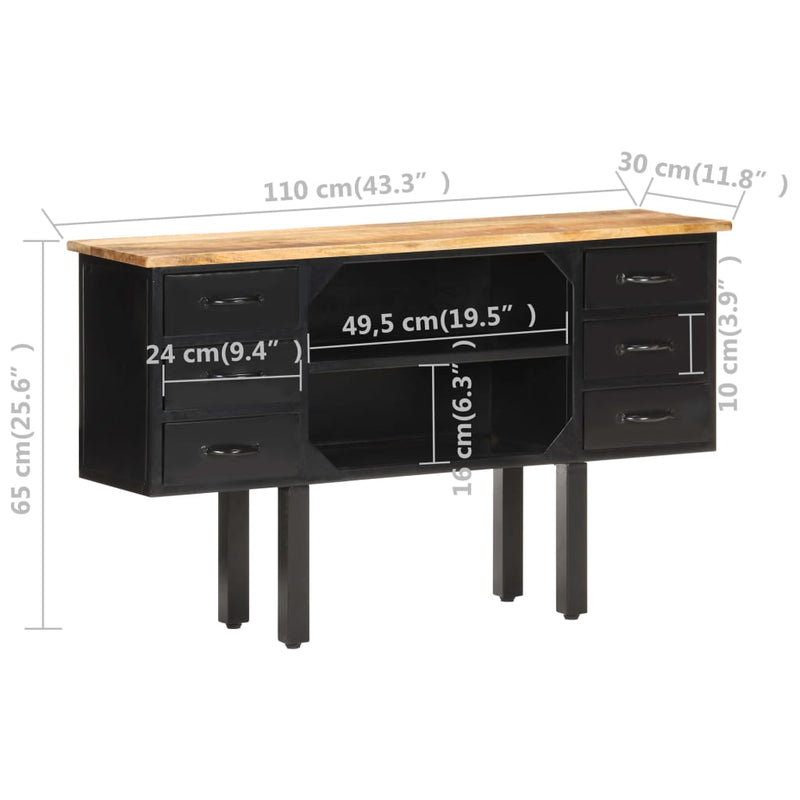 vidaXL tömör nyers mangófa és acél komód 110 x 30 x 65 cm