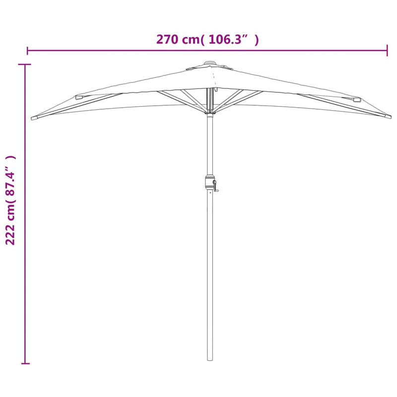 vidaXL terrakotta féloldalas napernyő alumíniumrúddal 270x144x222 cm