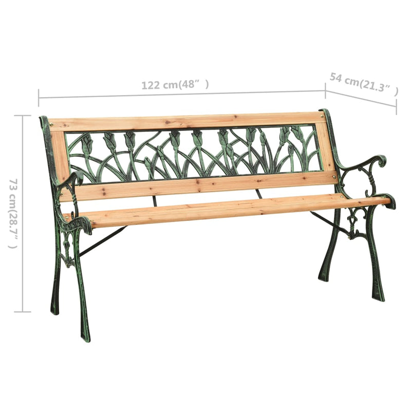vidaXL öntöttvas és tömör fenyőfa kerti pad 122 cm