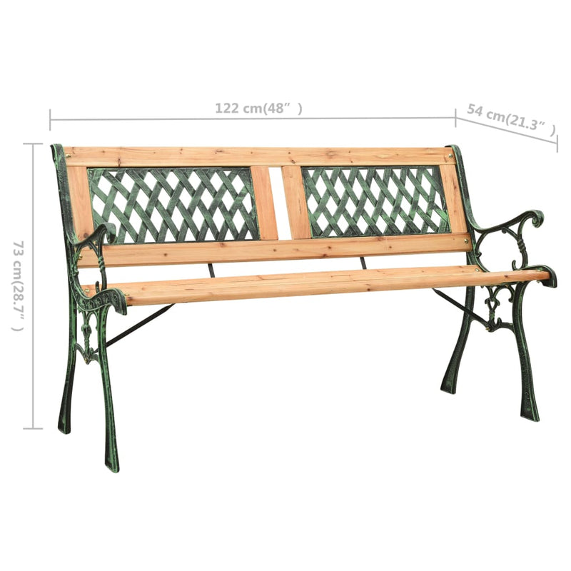 vidaXL öntöttvas és tömör fenyőfa kerti pad 122 cm