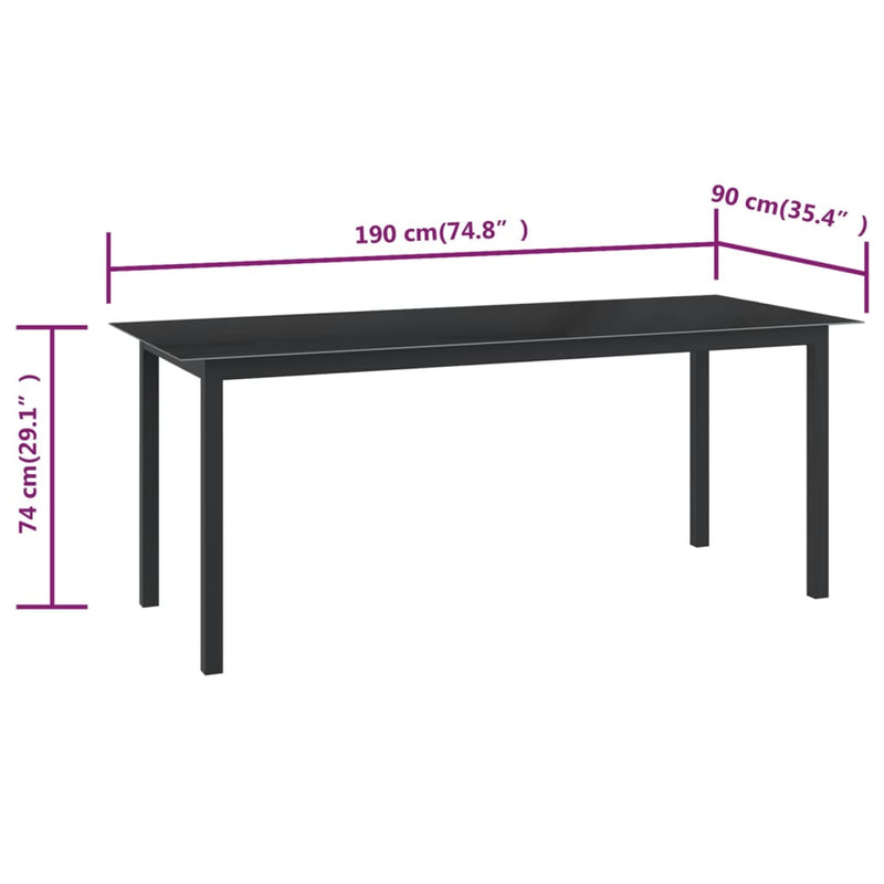 vidaXL fekete alumínium és üveg kerti asztal 190 x 90 x 74 cm