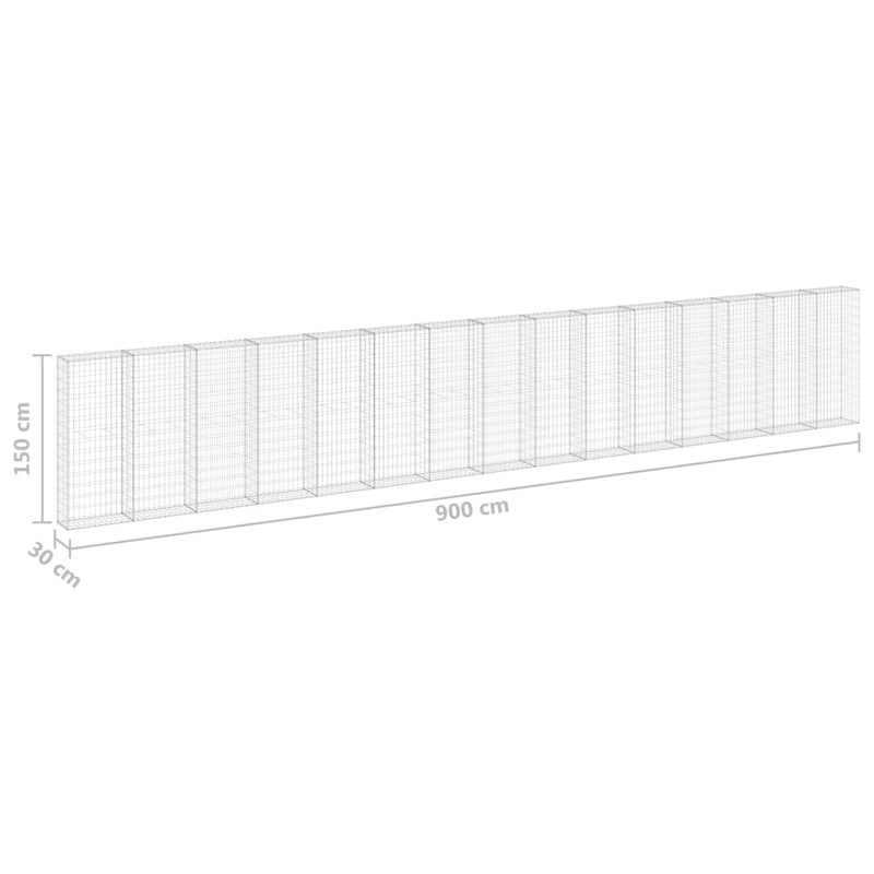 vidaXL horganyzott acél gabion fal fedéllel 900 x 30 x 150 cm