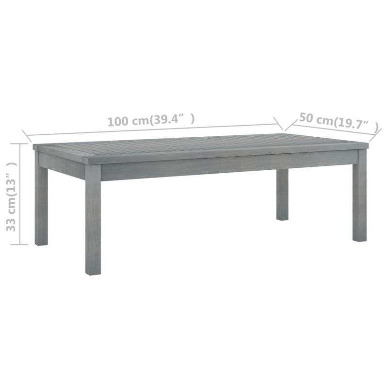 vidaXL szürke tömör akácfa dohányzóasztal 100 x 50 x 33 cm