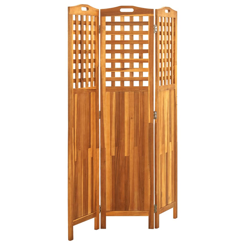 vidaXL 3 paneles tömör akácfa szobaelválasztó 121 x 2 x 170 cm