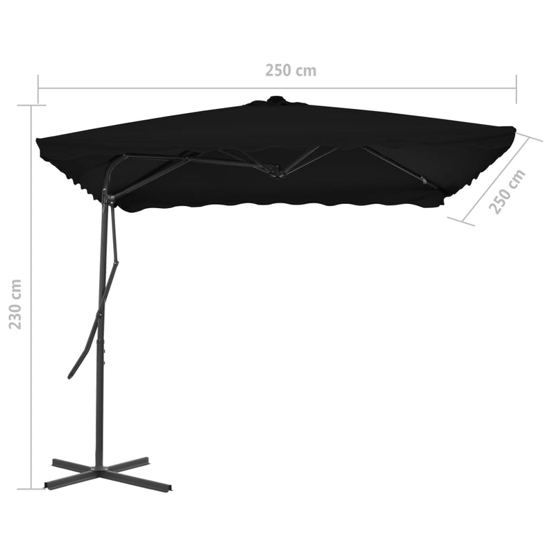 vidaXL fekete kültéri napernyő acélrúddal 250 x 250 x 230 cm
