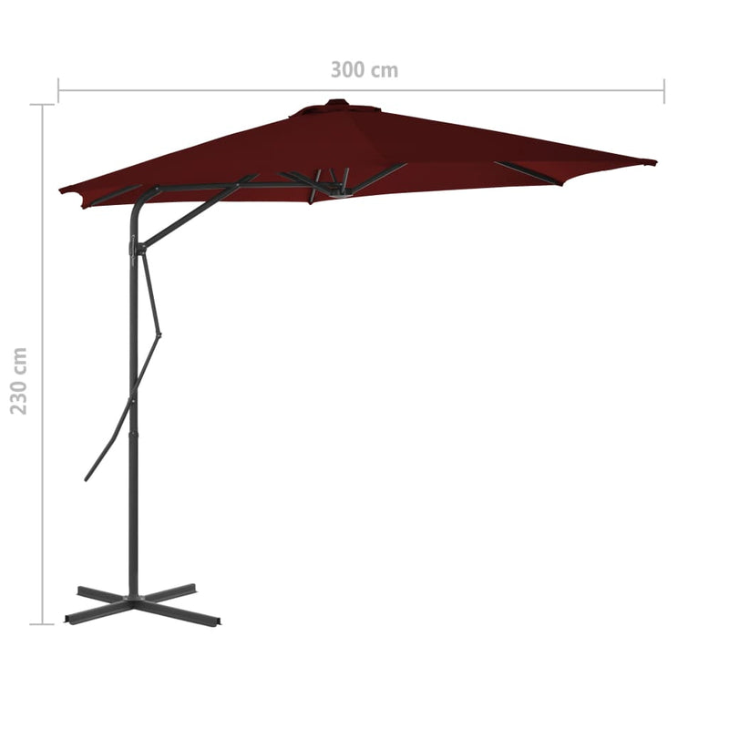 vidaXL bordóvörös kültéri napernyő acélrúddal 300 x 230 cm