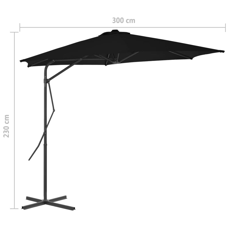 vidaXL fekete kültéri napernyő acélrúddal 300 x 230 cm