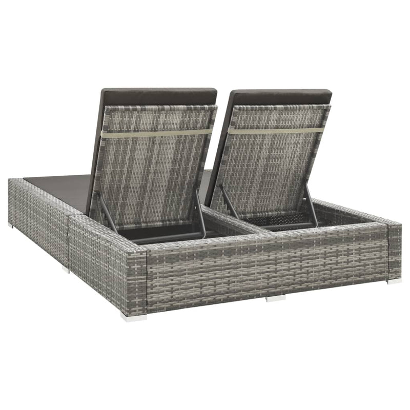 vidaXL kétszemélyes szürke polyrattan napozóágy