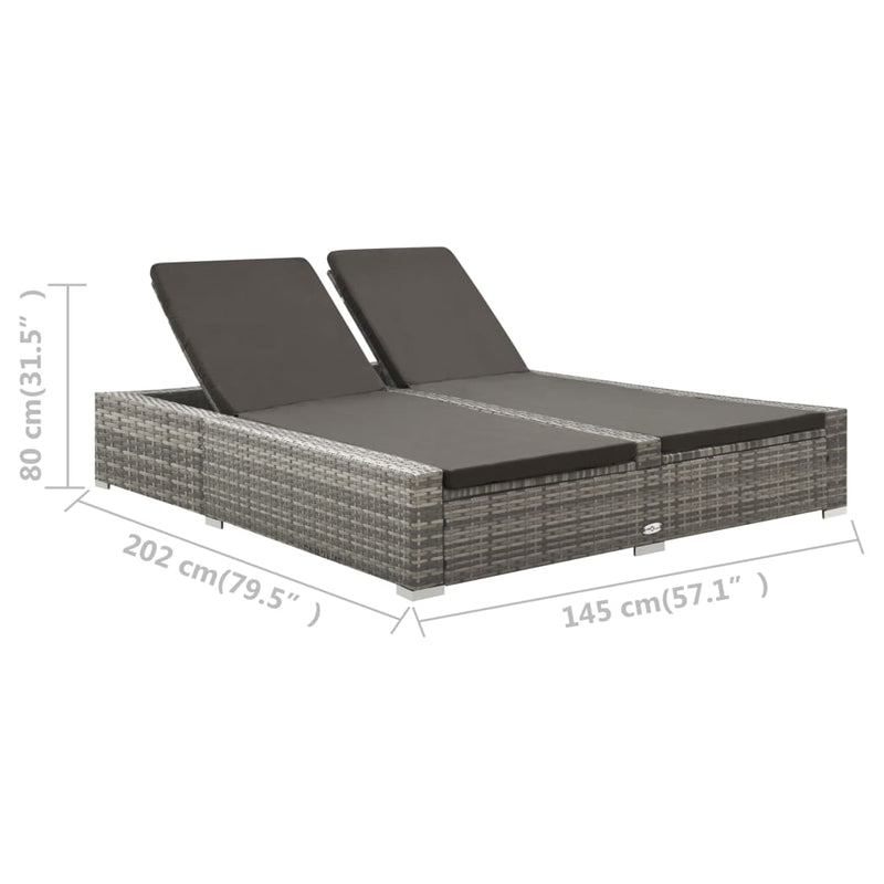 vidaXL kétszemélyes szürke polyrattan napozóágy
