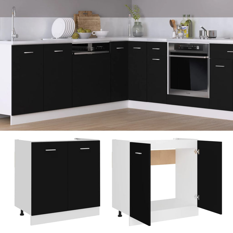 vidaXL fekete szerelt fa mosogató alsószekrény 80 x 46 x 81,5 cm