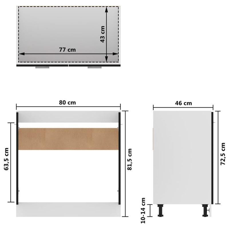 vidaXL fekete szerelt fa mosogató alsószekrény 80 x 46 x 81,5 cm
