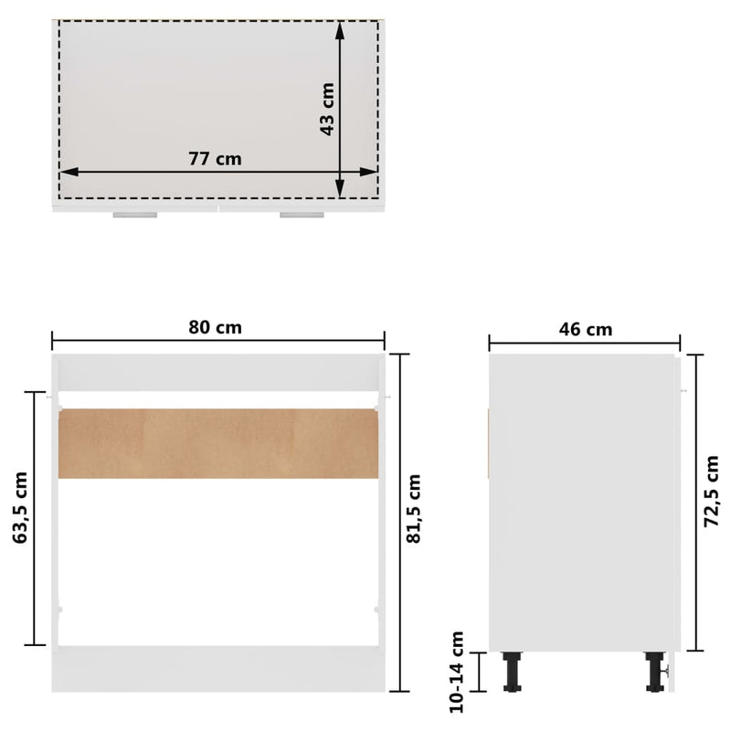 vidaXL magasfényű fehér szerelt fa mosogató alsószekrény 80x46x81,5 cm