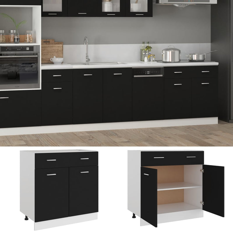 vidaXL fekete szerelt fa fiókos alsószekrény 80 x 46 x 81,5 cm