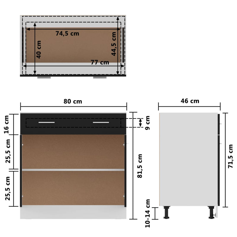 vidaXL fekete szerelt fa fiókos alsószekrény 80 x 46 x 81,5 cm