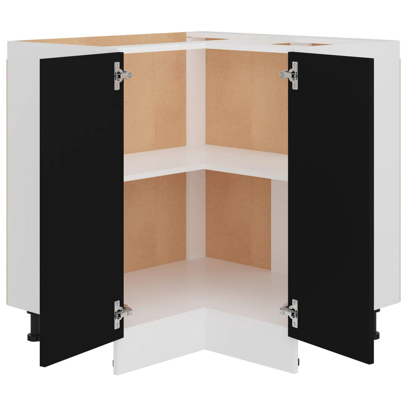 vidaXL fekete forgácslap alsó sarokszekrény 75,5 x 75,5 x 80,5 cm