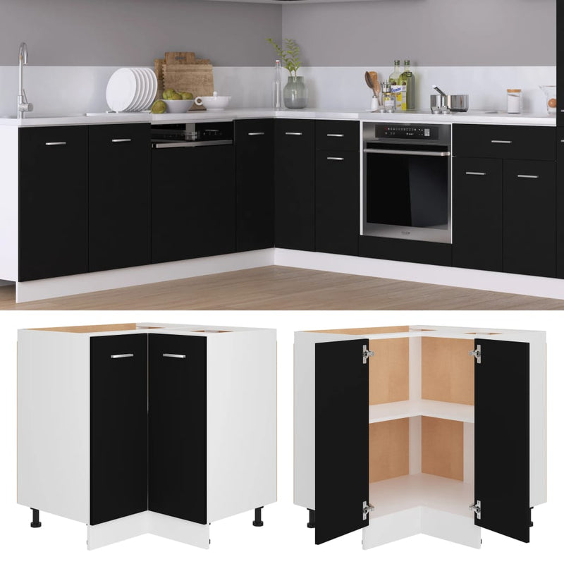 vidaXL fekete forgácslap alsó sarokszekrény 75,5 x 75,5 x 80,5 cm