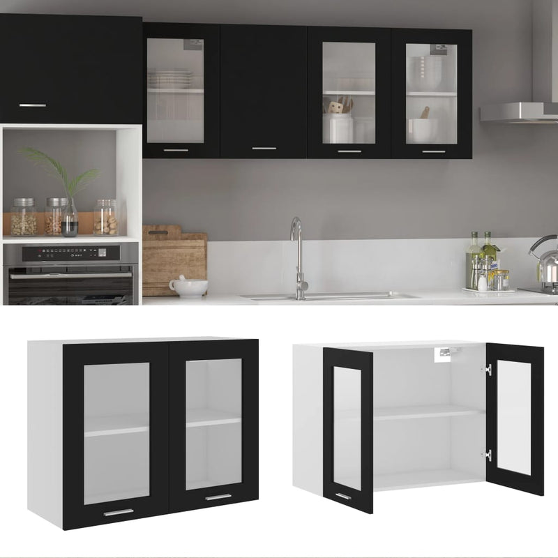 vidaXL fekete szerelt fa függő üvegszekrény 80 x 31 x 60 cm
