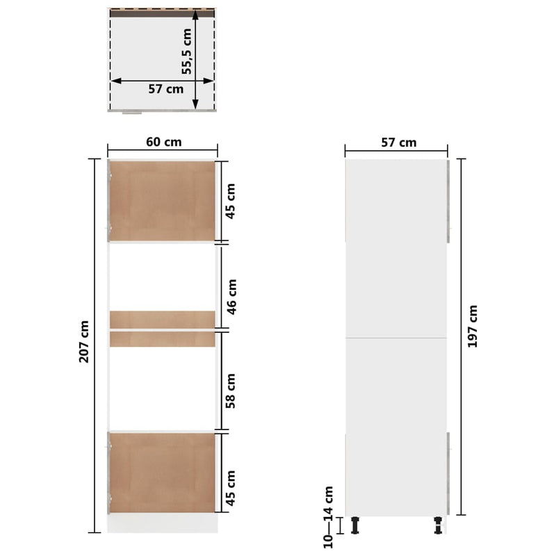 vidaXL betonszürke szerelt fa mikrohullámú sütő szekrény 60x57x207 cm