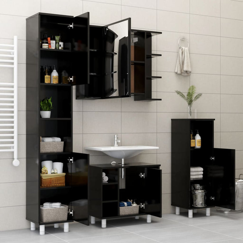vidaXL fekete forgácslap fürdőszobaszekrény 30 x 30 x 179 cm