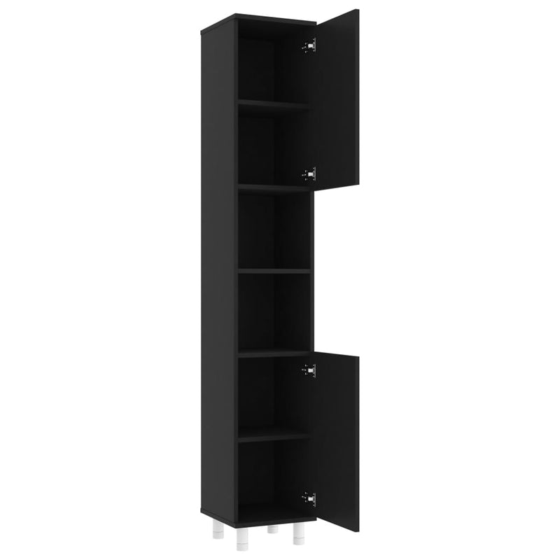 vidaXL fekete forgácslap fürdőszobaszekrény 30 x 30 x 179 cm