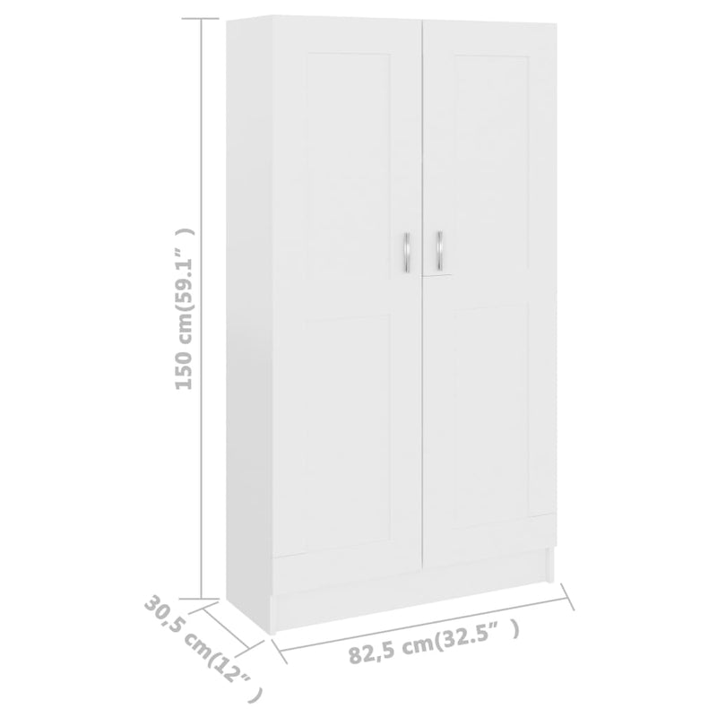 vidaXL fehér szerelt fa könyvszekrény 82,5 x 30,5 x 150 cm